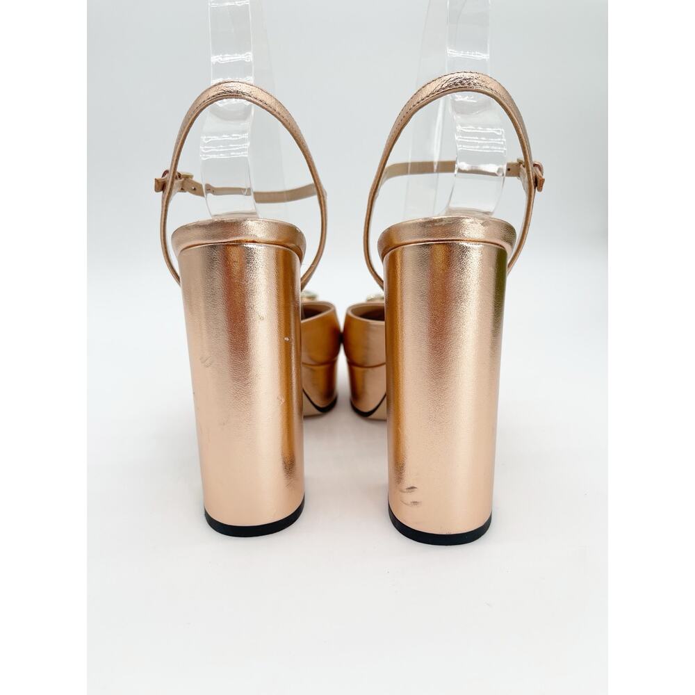 Gucci Rose Gold Metallic Crystal Double G GG Platform Block Heels Pumps EU 37.5 - Picture 9 of 16